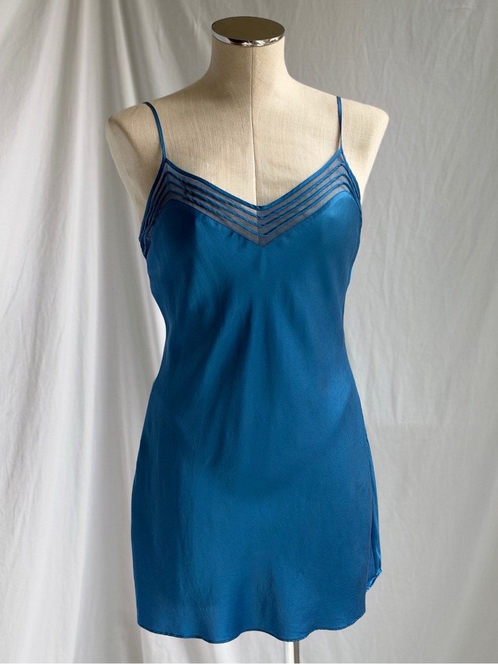 Y2K Victoria’s Secret 100% Silk Blue Mesh Inset Slip Dress Chemise | Size Small
